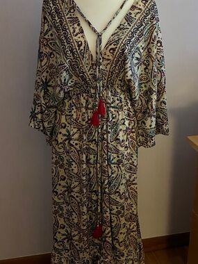Boho Paisley Maxi Dress with Tassel Tie